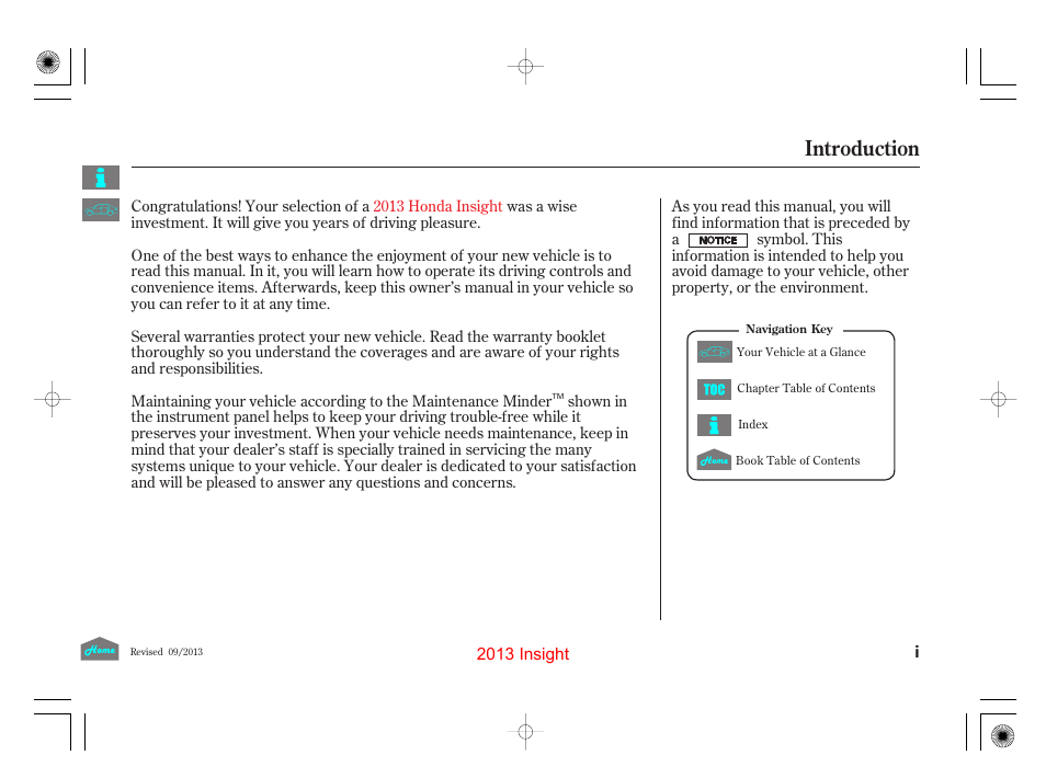 HONDA 2013 Insight - Owner's Manual User Manual | 411 pages