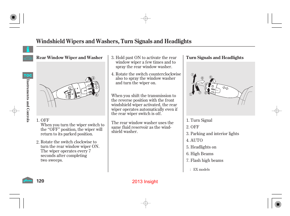 P.120), P.120 | HONDA 2013 Insight - Owner's Manual User Manual | Page 123 / 411