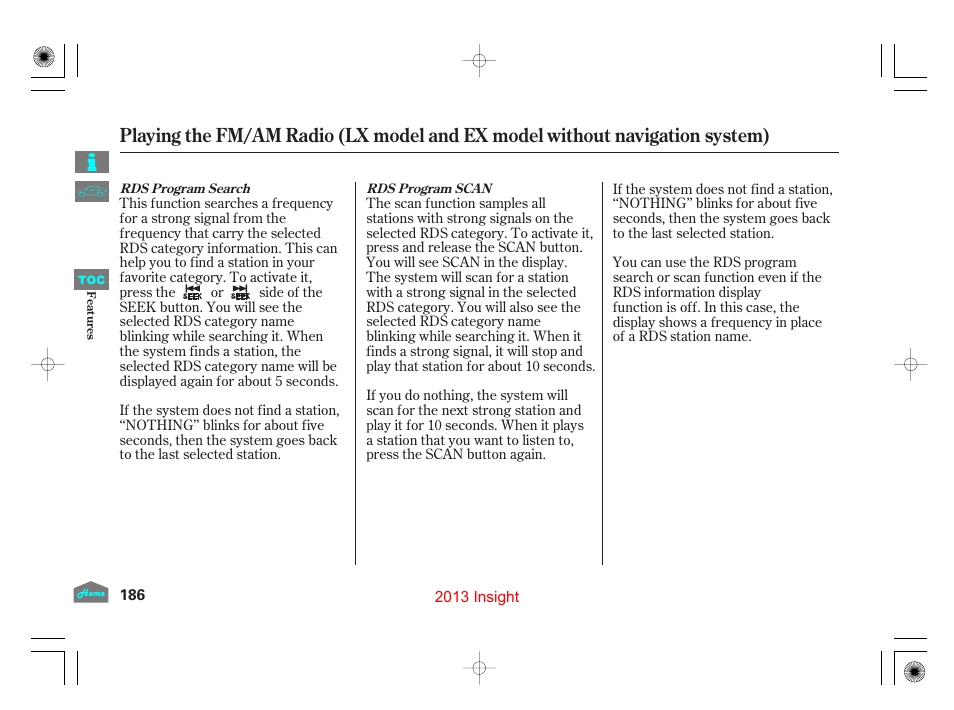 HONDA 2013 Insight - Owner's Manual User Manual | Page 189 / 411