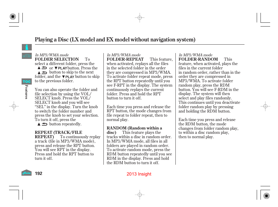 HONDA 2013 Insight - Owner's Manual User Manual | Page 195 / 411