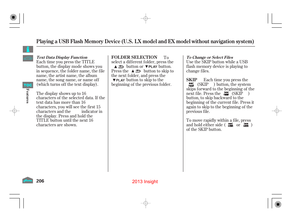HONDA 2013 Insight - Owner's Manual User Manual | Page 209 / 411