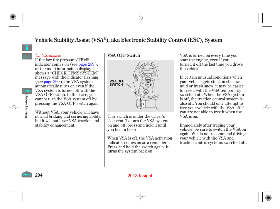 P.294), P.294 | HONDA 2013 Insight - Owner's Manual User Manual | Page 297 / 411