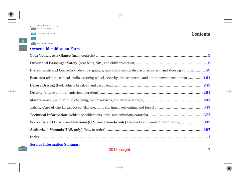 HONDA 2013 Insight - Owner's Manual User Manual | Page 4 / 411