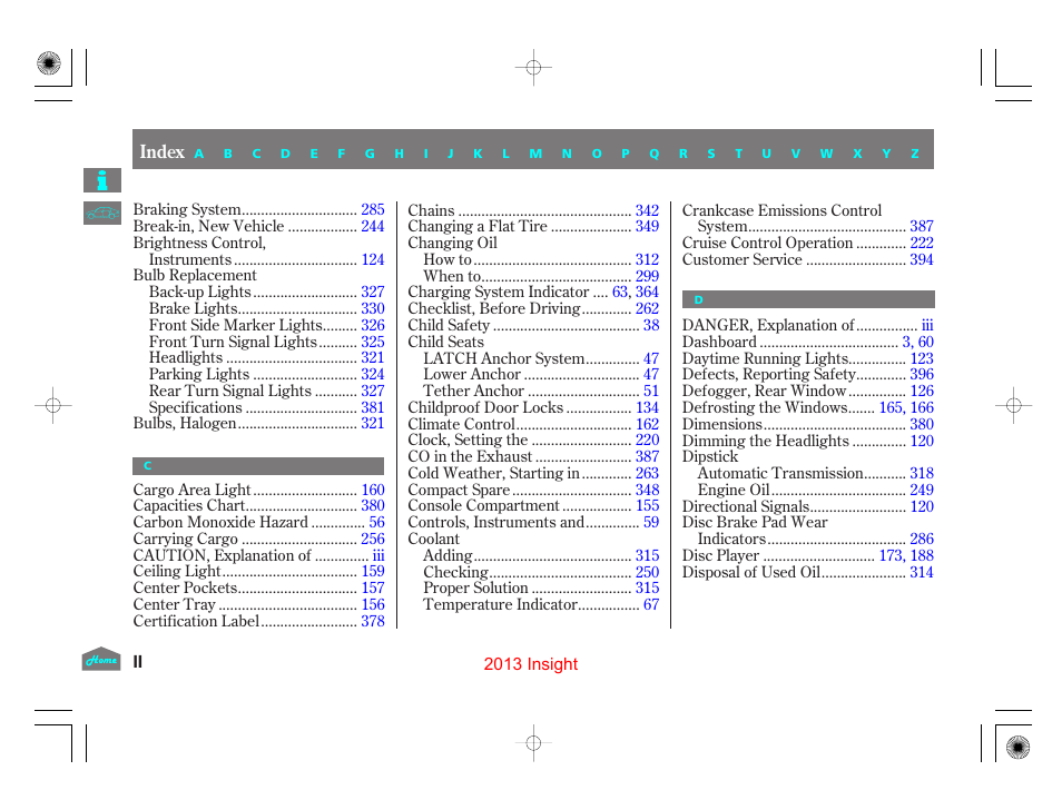 HONDA 2013 Insight - Owner's Manual User Manual | Page 402 / 411