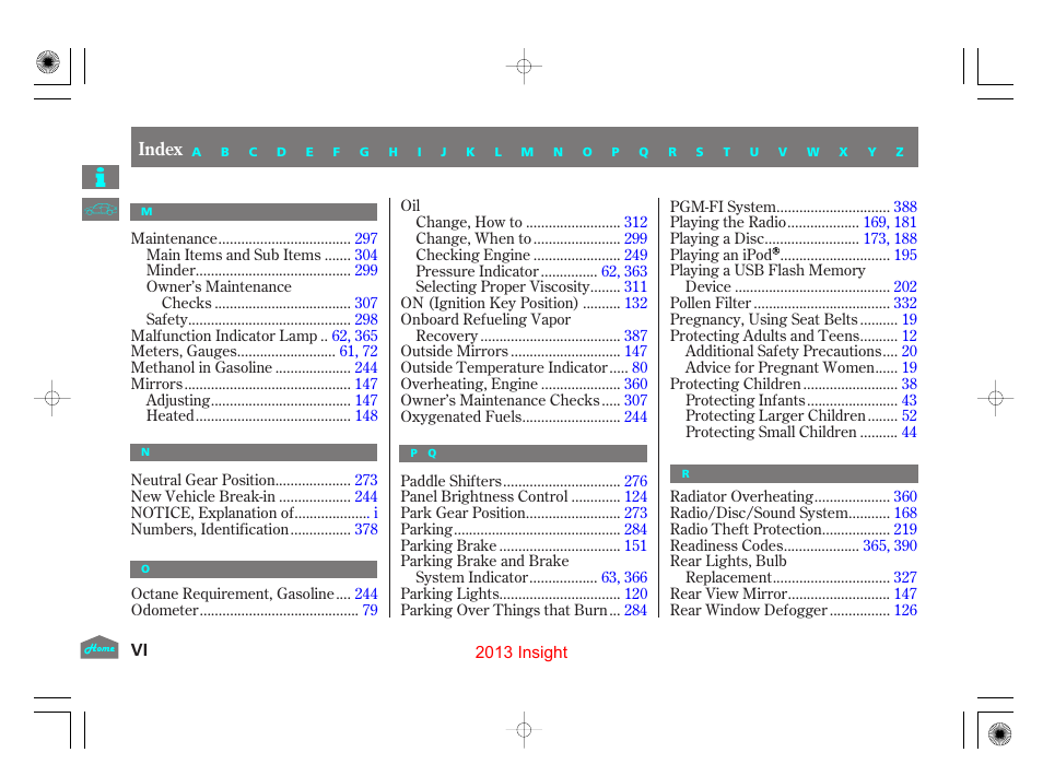 HONDA 2013 Insight - Owner's Manual User Manual | Page 406 / 411
