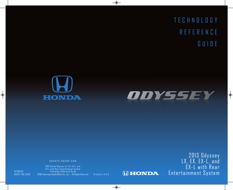 HONDA 2013 Odyssey (LX, EX, EX-L, & EX-L w/ RES) - Technology Reference Guide User Manual | 13 pages