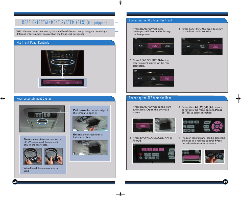 Rear entertainment system (res), If equipped | HONDA 2013 Odyssey (LX, EX, EX-L, & EX-L w/ RES) - Technology Reference Guide User Manual | Page 11 / 13