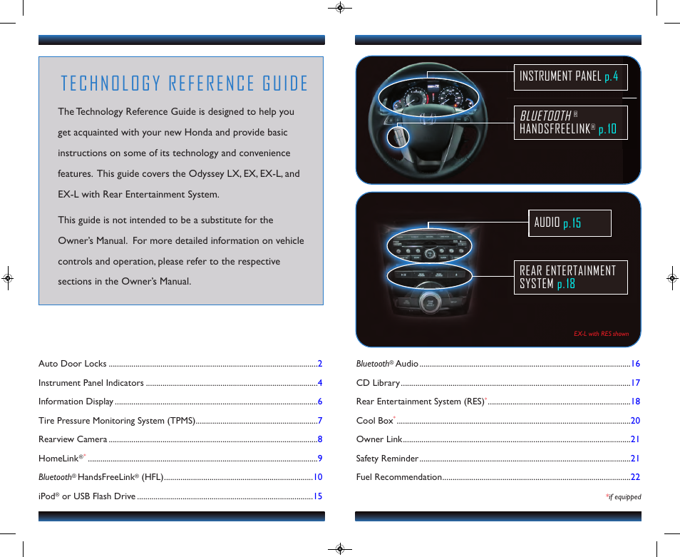 Technology reference guide, Bluetooth, Handsfreelink | HONDA 2013 Odyssey (LX, EX, EX-L, & EX-L w/ RES) - Technology Reference Guide User Manual | Page 2 / 13