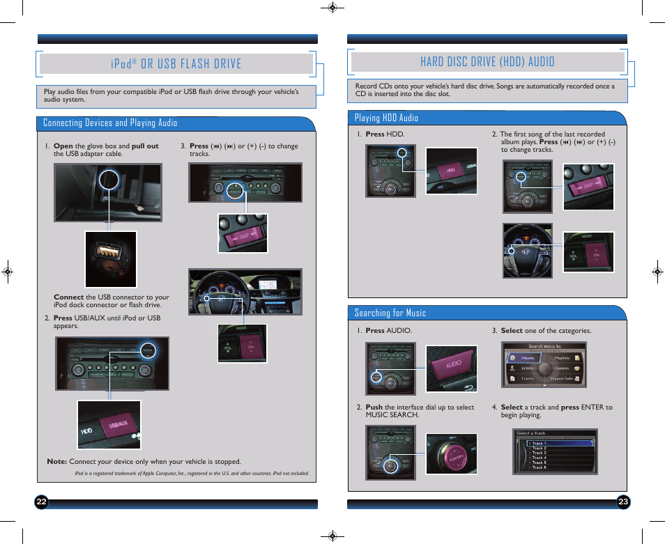 Ipod, Or usb flash drive, Hard disc drive (hdd) audio | HONDA 2013 Odyssey (EX-L with Navigation) - Technology Reference Guide User Manual | Page 13 / 16