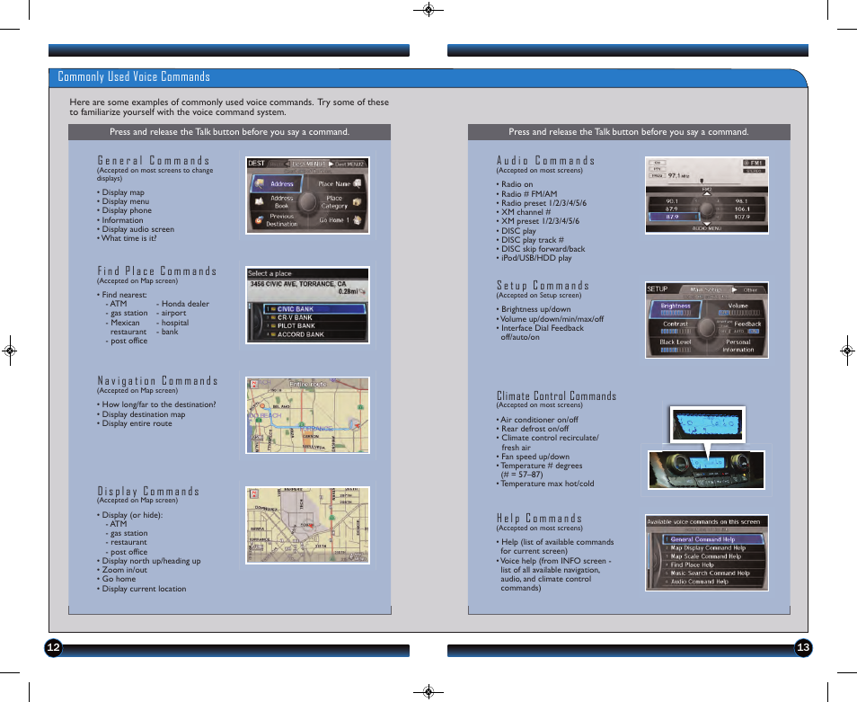 Commonly used voice commands, Climate control commands | HONDA 2013 Odyssey (EX-L with Navigation) - Technology Reference Guide User Manual | Page 8 / 16