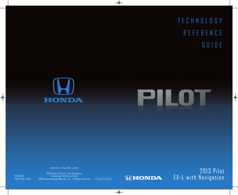 HONDA 2013 Pilot (EX-L with Navigation) - Technology Reference Guide User Manual | 15 pages