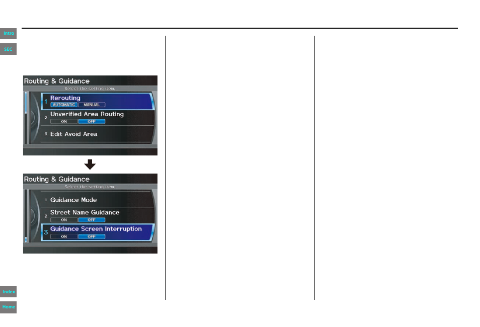 Routing & guidance, Navigation system manual, System setup | HONDA 2013 Pilot - Navigation Manual User Manual | Page 100 / 178