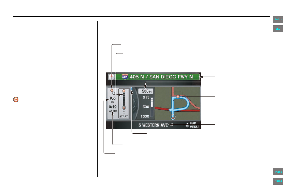 Guidance screen, Navigation system manual, Driving to your destination | HONDA 2013 Pilot - Navigation Manual User Manual | Page 57 / 178