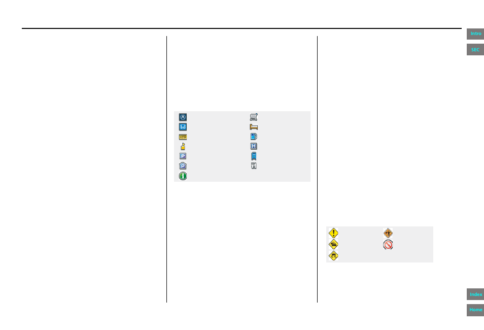 Destination icon, Various other icons, Navigation system manual | Driving to your destination | HONDA 2013 Pilot - Navigation Manual User Manual | Page 67 / 178
