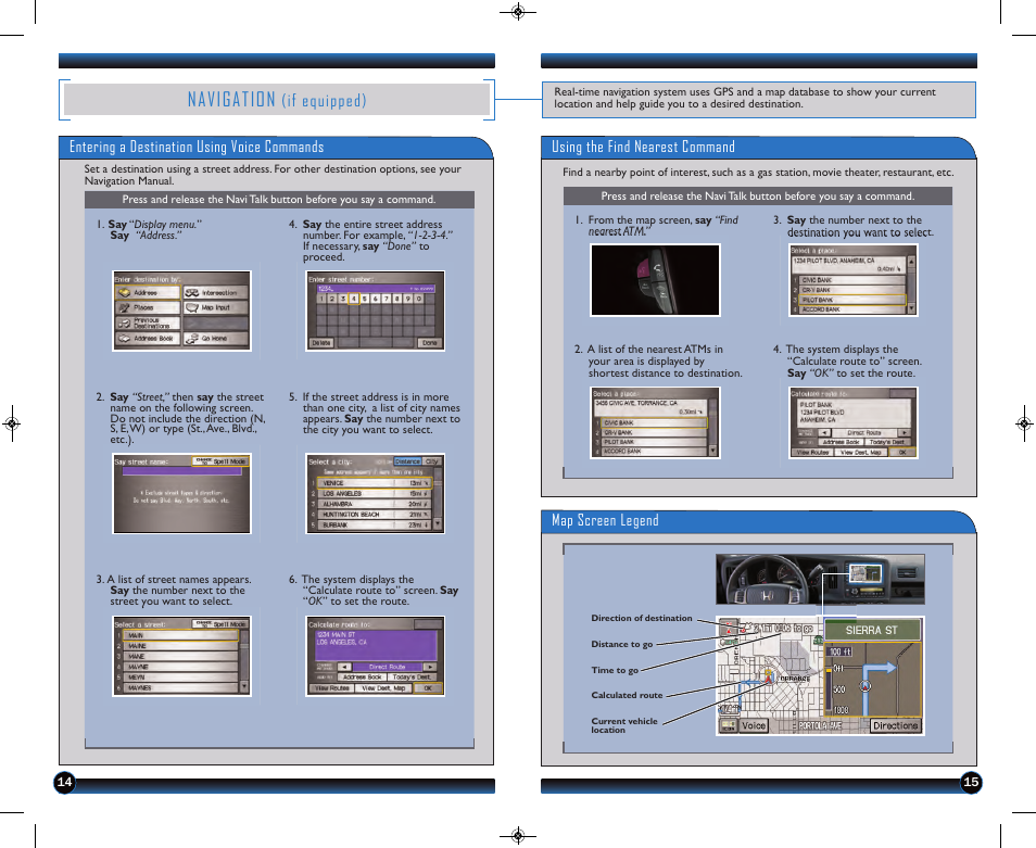 P.14, Navigation, If equipped) | Map screen legend | HONDA 2013 Ridgeline - Technology Reference Guide User Manual | Page 9 / 13