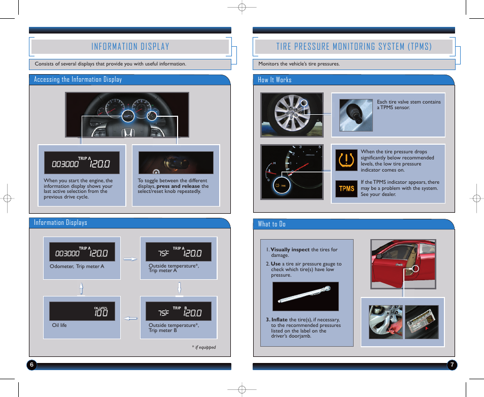 Information display, Tire pressure monitoring system (tpms) | HONDA 2012 Accord Coupe - Technology Reference Guide User Manual | Page 5 / 14