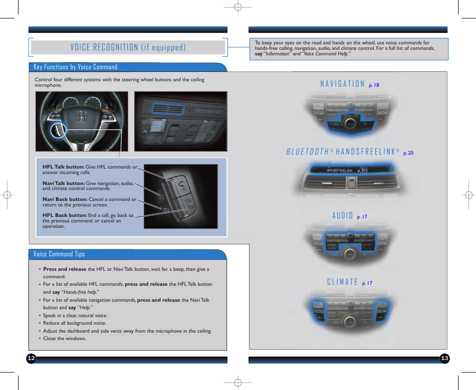 P.12, Voice recognition (if equipped), Audio | HONDA 2012 Accord Coupe - Technology Reference Guide User Manual | Page 8 / 14