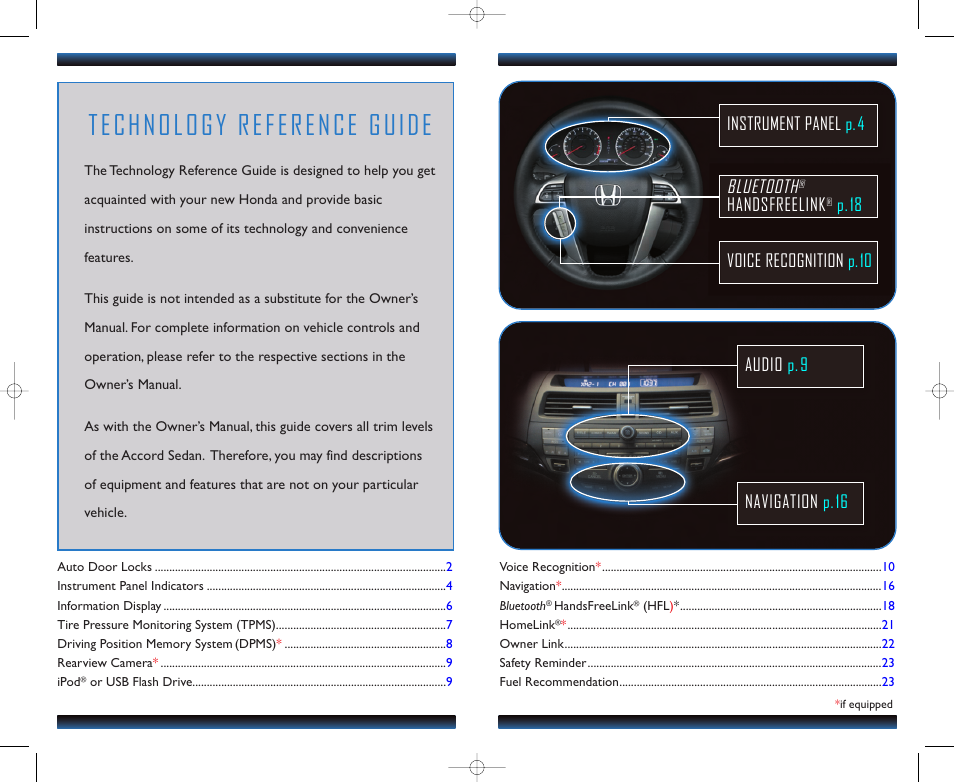 Technology reference guide, Bluetooth, Handsfreelink | HONDA 2012 Accord Sedan - Technology Reference Guide User Manual | Page 2 / 13