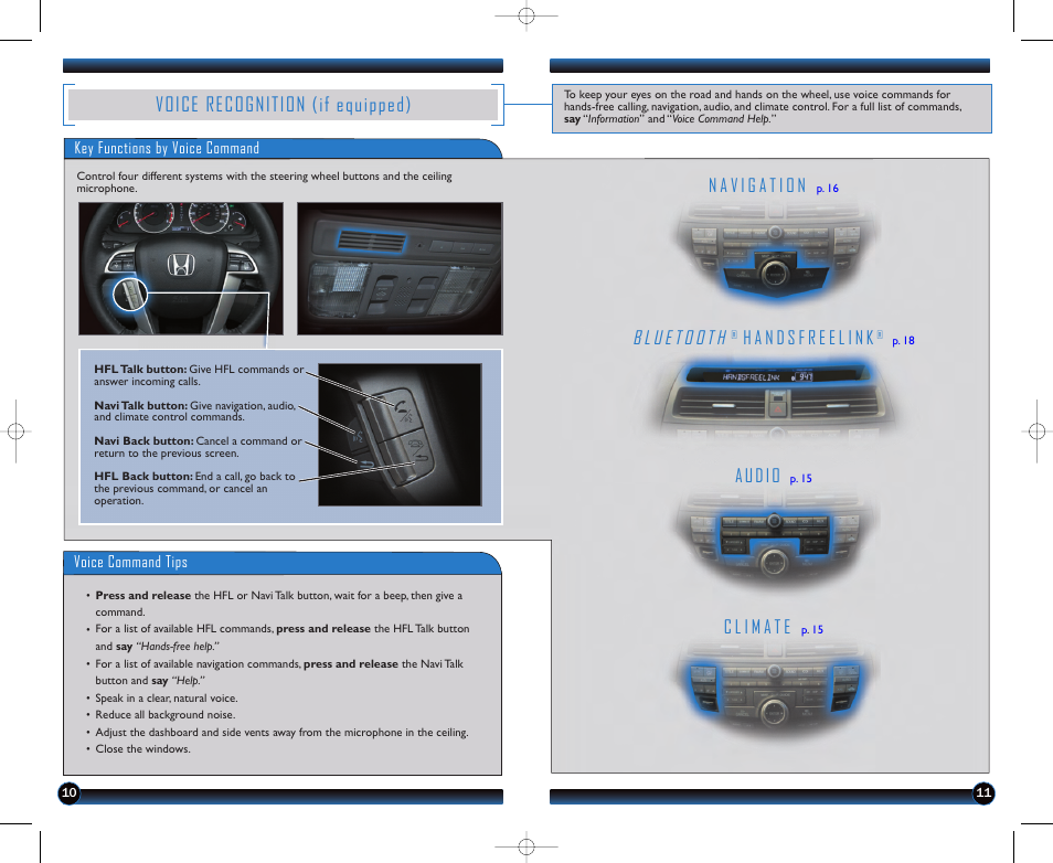 P.10, Voice recognition (if equipped), Audio | HONDA 2012 Accord Sedan - Technology Reference Guide User Manual | Page 7 / 13