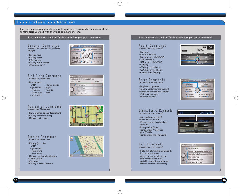 P. 15, Commonly used voice commands (continued), Climate control commands | HONDA 2012 Accord Sedan - Technology Reference Guide User Manual | Page 9 / 13
