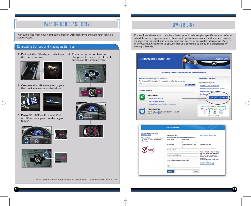 P.10, Ipod, Or usb flash drive | Owner link | HONDA 1982 Civic Coupe (LX) - Technology Reference Guide User Manual | Page 7 / 8