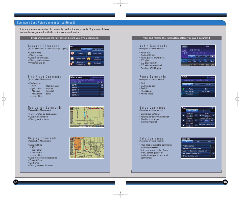 Commonly used voice commands (continued) | HONDA 1982 Civic Sedan (EX, EX-L, Si, GX with Navi ) - Technology Reference Guide User Manual | Page 9 / 15