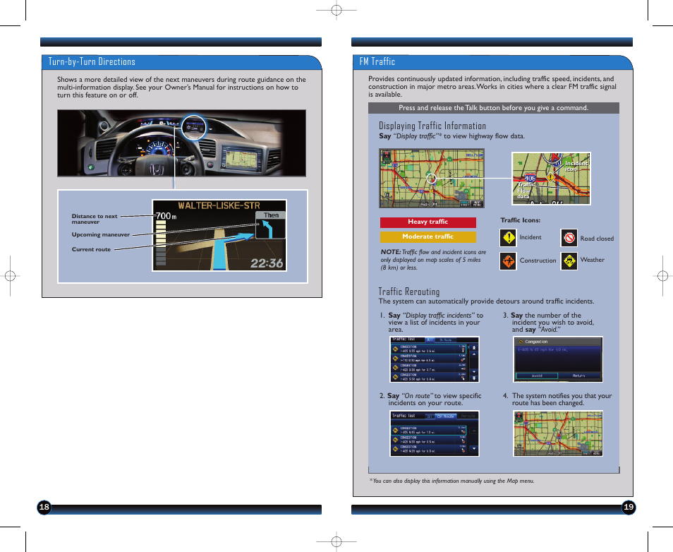 Turn-by-turn directions fm traffic, Displaying traffic information, Traffic rerouting | HONDA 1982 Civic Coupe (EX, EX-L, Si with Navi ) - Technology Reference Guide User Manual | Page 11 / 15