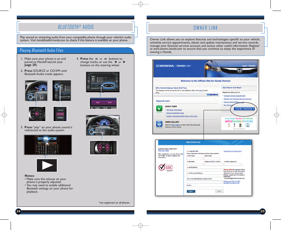 Bluetooth, Audio, Owner link | HONDA 1982 Civic Coupe (EX, EX-L, Si with Navi ) - Technology Reference Guide User Manual | Page 14 / 15