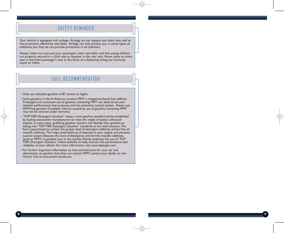 Safety reminder, Fuel recommendation | HONDA 1982 Civic Sedan (DX) - Technology Reference Guide User Manual | Page 6 / 6