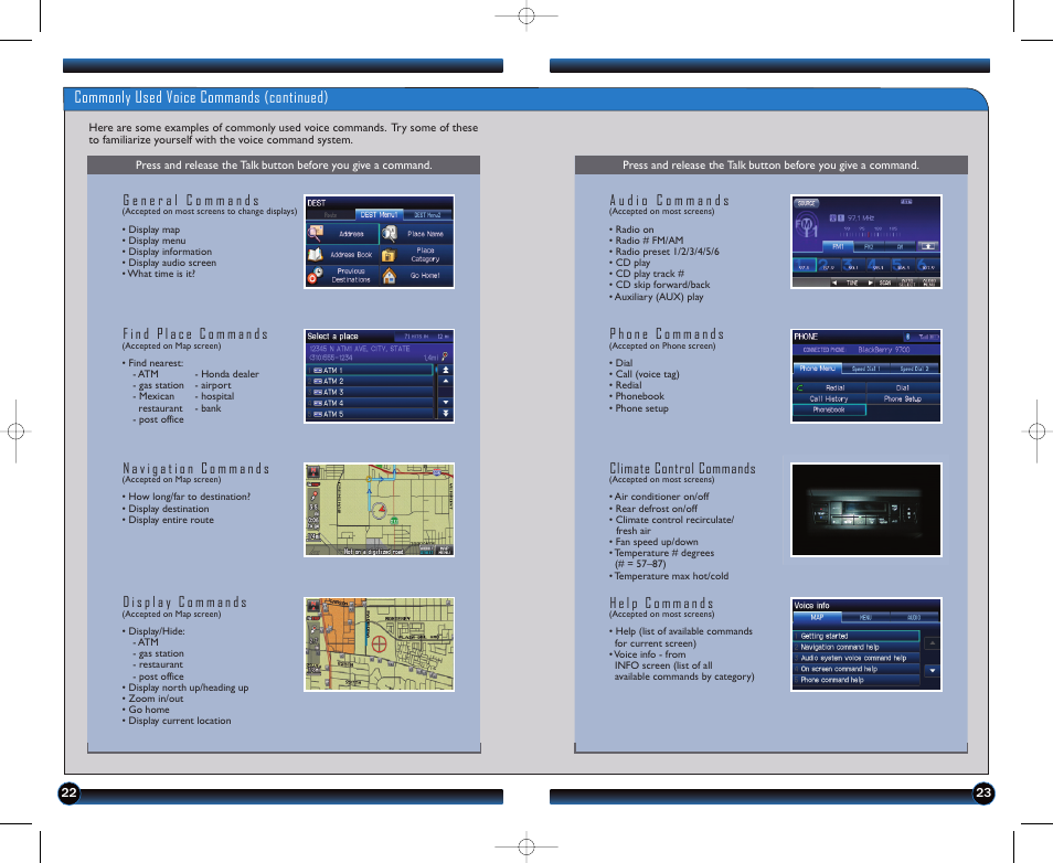 P. 23, Commonly used voice commands (continued), Climate control commands | HONDA 2012 Civic Hybrid - Technology Reference Guide User Manual | Page 13 / 18