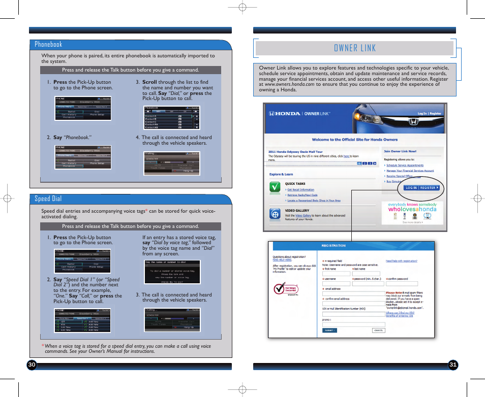 Owner link, Phonebook, Speed dial | HONDA 2012 Civic Hybrid - Technology Reference Guide User Manual | Page 17 / 18