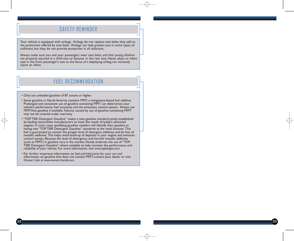 Safety reminder, Fuel recommendation | HONDA 2012 Civic Hybrid - Technology Reference Guide User Manual | Page 18 / 18