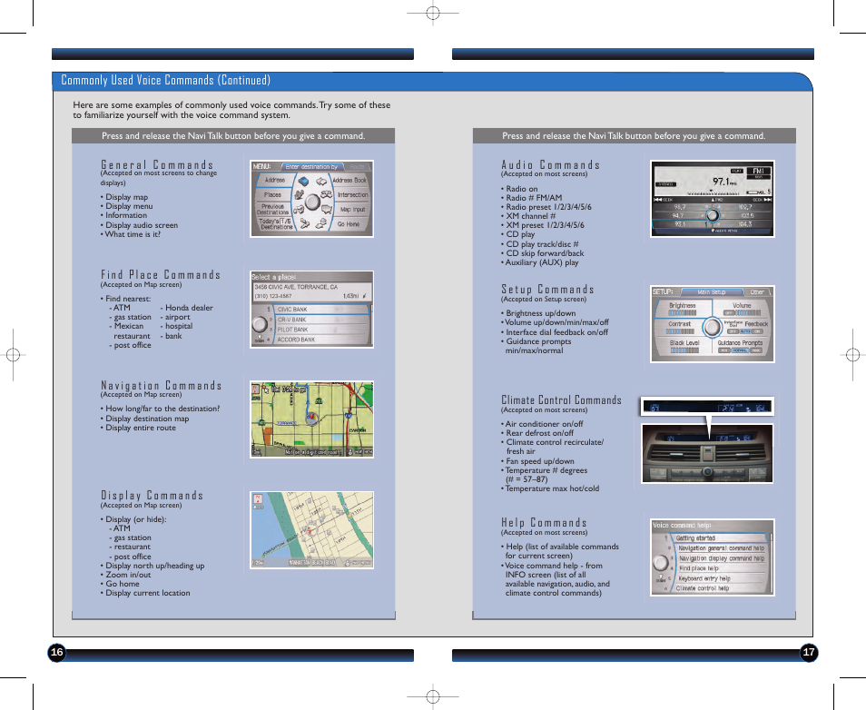 Commonly used voice commands (continued), Climate control commands | HONDA 2012 Crosstour - Technology Reference Guide User Manual | Page 10 / 16