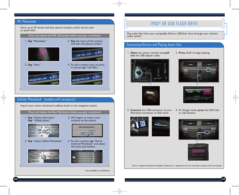 P.23, Ipod, Or usb flash drive | HONDA 2012 Crosstour - Technology Reference Guide User Manual | Page 13 / 16