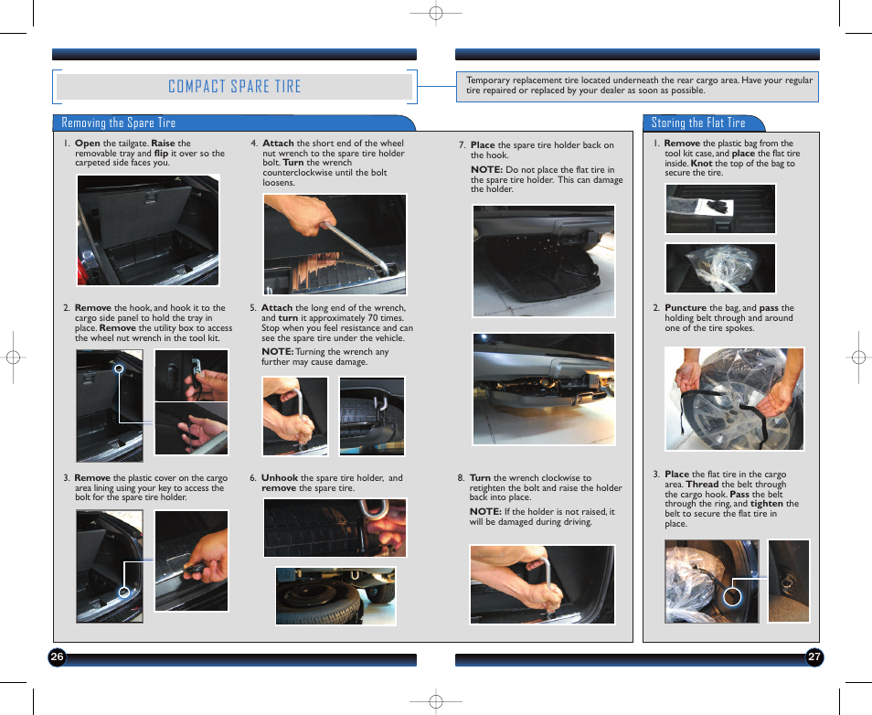 Compact spare tire, Removing the spare tire storing the flat tire | HONDA 2012 Crosstour - Technology Reference Guide User Manual | Page 15 / 16