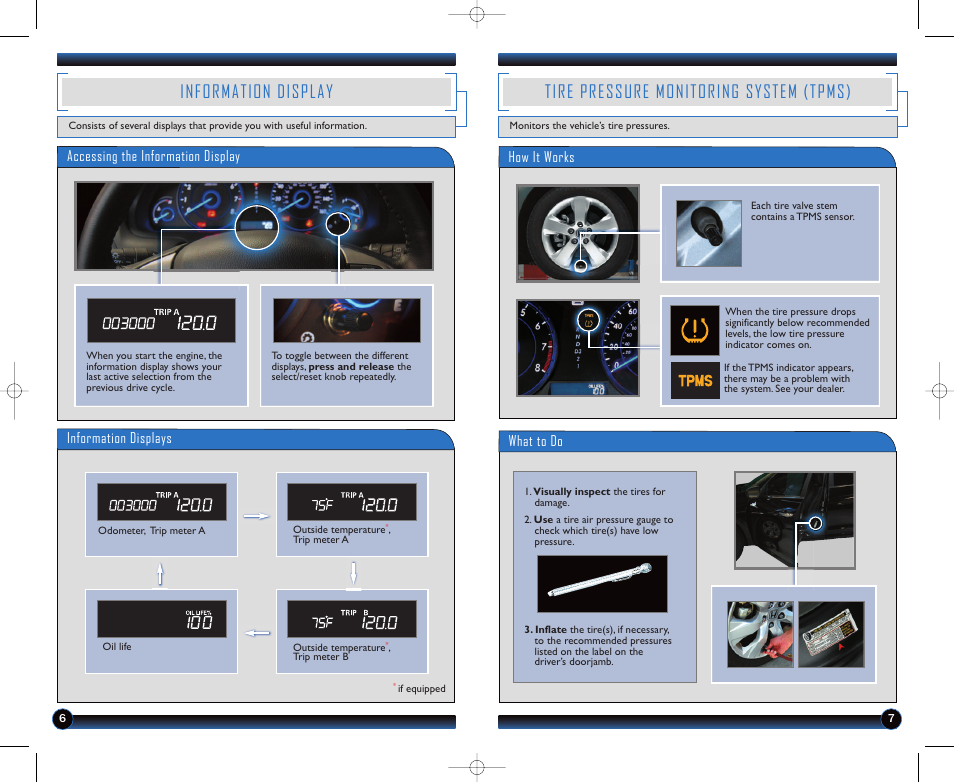 Information display, Tire pressure monitoring system (tpms), Accessing the information display how it works | Information displays, What to do | HONDA 2012 Crosstour - Technology Reference Guide User Manual | Page 5 / 16