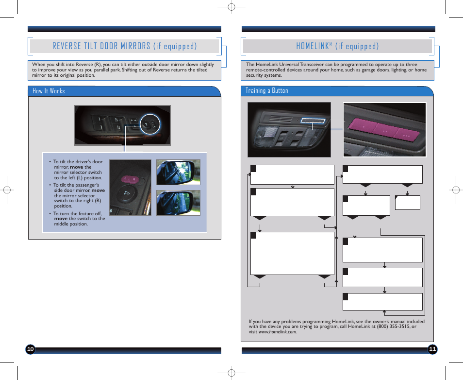 Homelink, If equipped), Reverse tilt door mirrors (if equipped) | Training a button, How it works | HONDA 2012 Crosstour - Technology Reference Guide User Manual | Page 7 / 16