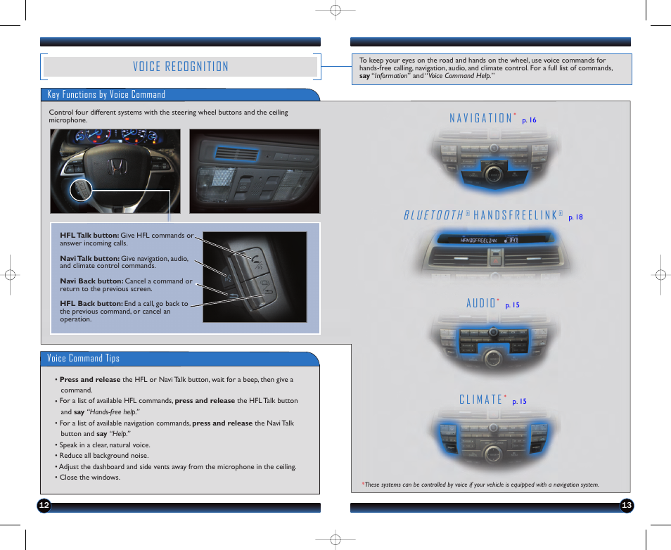 P.12, Voice recognition, Audio | HONDA 2012 Crosstour - Technology Reference Guide User Manual | Page 8 / 16