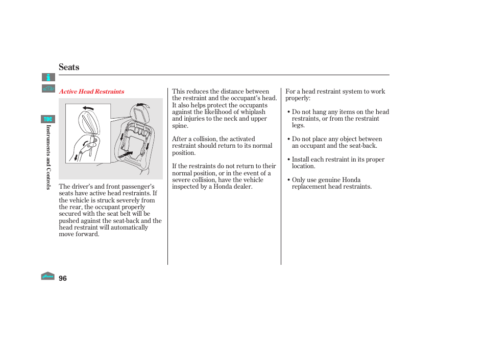 Seats, 2012 crosstour | HONDA 2012 Crosstour - Owner's Manual User Manual | Page 100 / 435