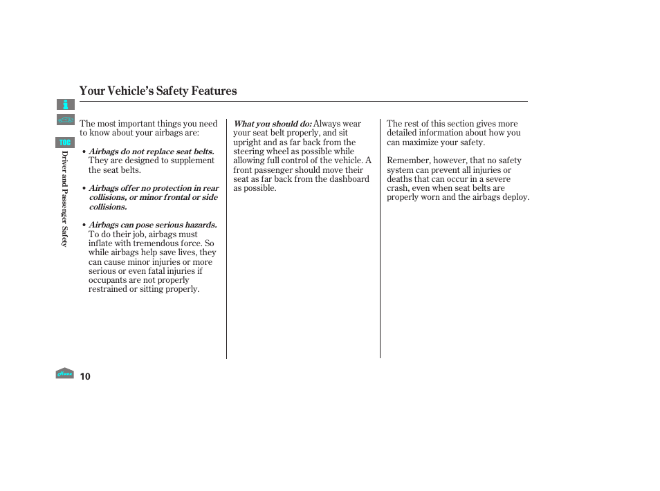 Your vehicle’s safety features, 2012 crosstour | HONDA 2012 Crosstour - Owner's Manual User Manual | Page 14 / 435