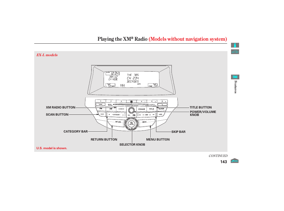 Playing the xm radio, 2012 crosstour | HONDA 2012 Crosstour - Owner's Manual User Manual | Page 147 / 435