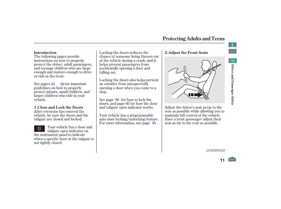 Protecting adults and teens | HONDA 2012 Crosstour - Owner's Manual User Manual | Page 15 / 435