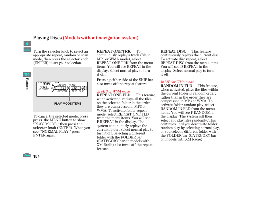 Playing discs (models without navigation system) | HONDA 2012 Crosstour - Owner's Manual User Manual | Page 158 / 435