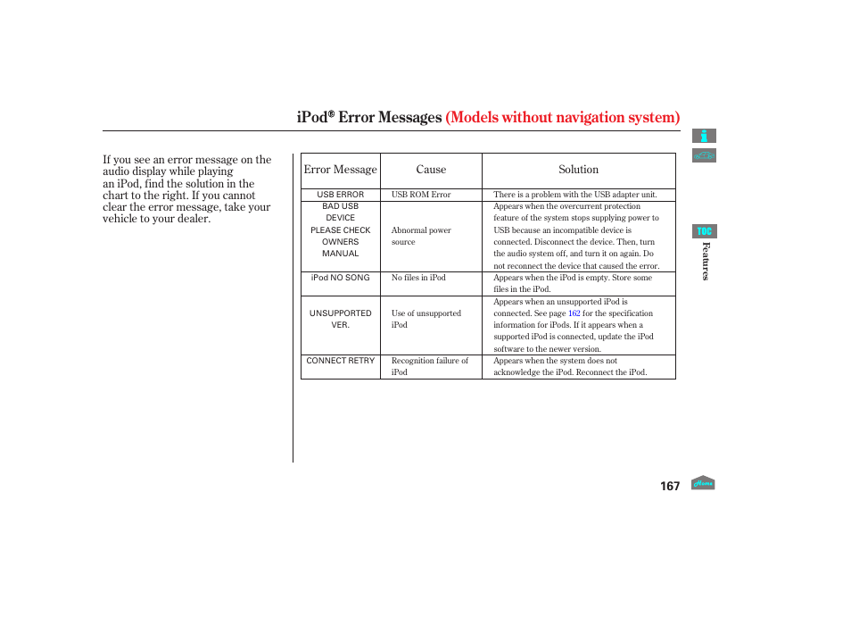 Ipod error messages, 2012 crosstour | HONDA 2012 Crosstour - Owner's Manual User Manual | Page 171 / 435