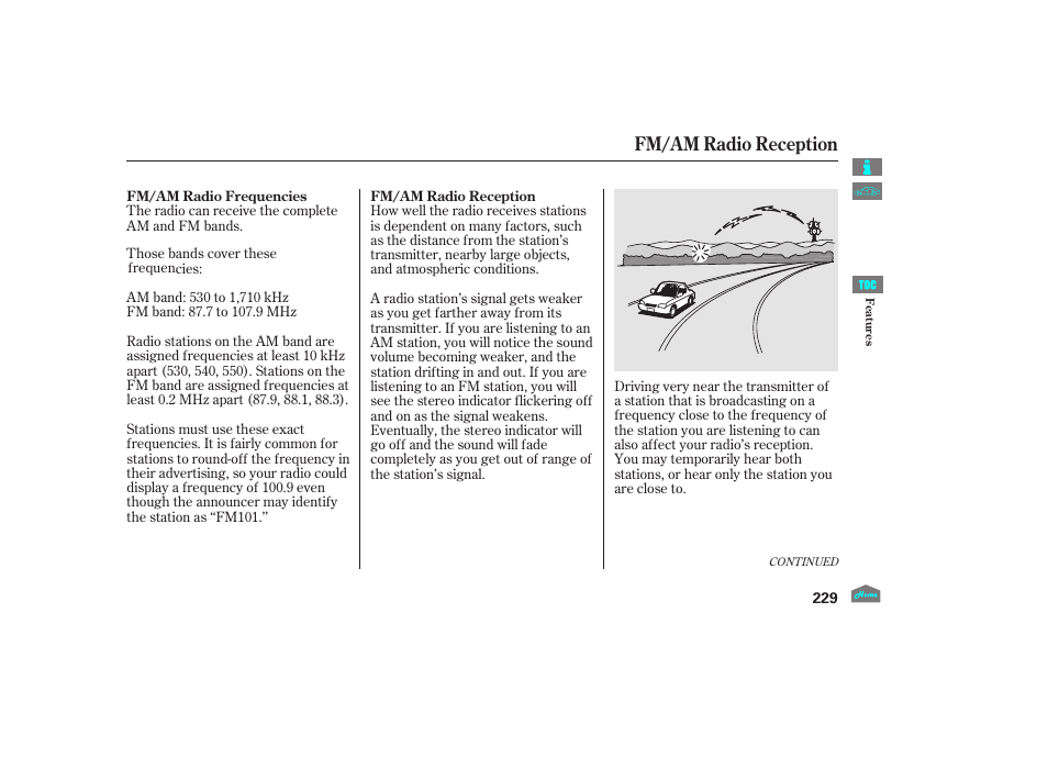 Fm/am radio reception | HONDA 2012 Crosstour - Owner's Manual User Manual | Page 233 / 435
