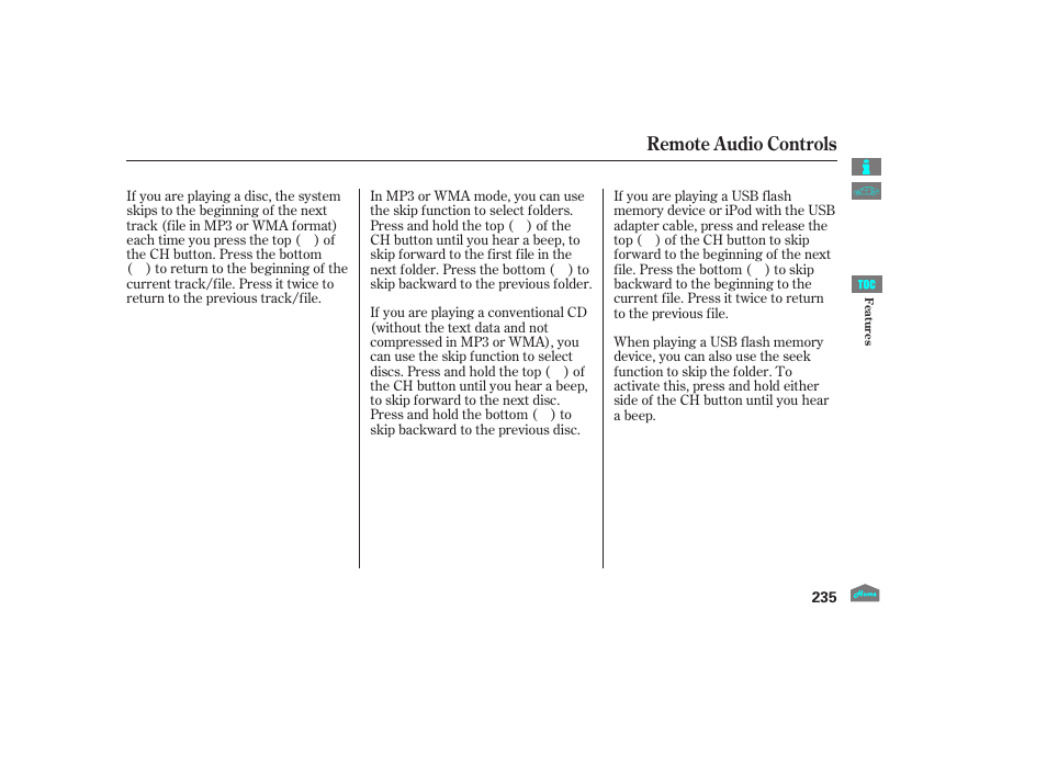 Remote audio controls | HONDA 2012 Crosstour - Owner's Manual User Manual | Page 239 / 435