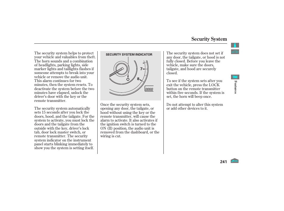 Security system | HONDA 2012 Crosstour - Owner's Manual User Manual | Page 245 / 435