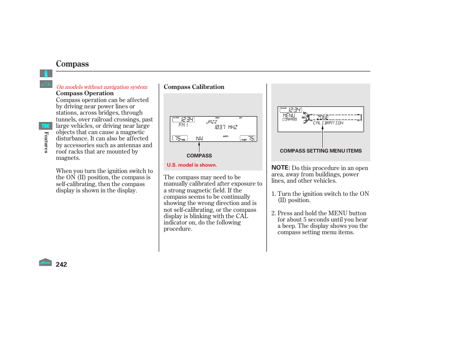 Compass | HONDA 2012 Crosstour - Owner's Manual User Manual | Page 246 / 435