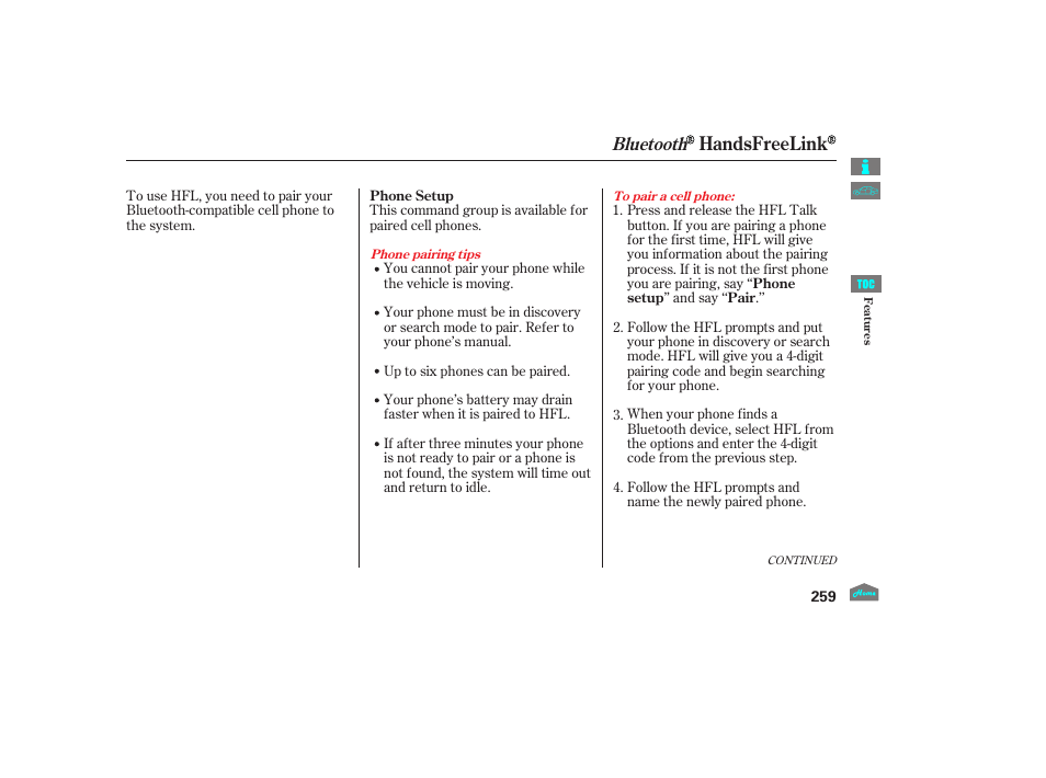 Handsfreelink, Bluetooth | HONDA 2012 Crosstour - Owner's Manual User Manual | Page 263 / 435