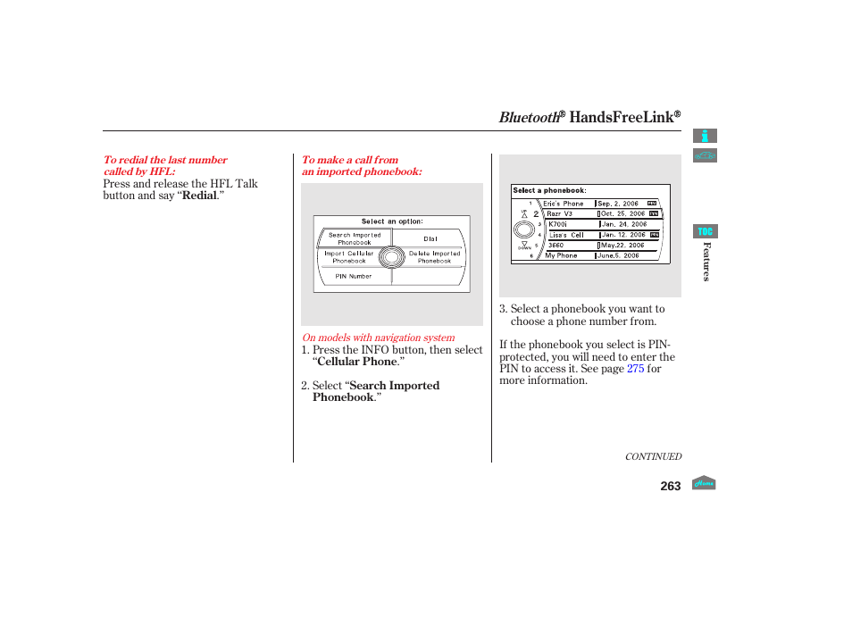 Handsfreelink, Bluetooth | HONDA 2012 Crosstour - Owner's Manual User Manual | Page 267 / 435